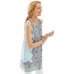 J‎ JILL Womens Tropical Green and Blue Floral Paisley Tunic Blouse Top Size XS